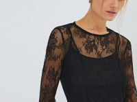 Кружевное платье с длинными рукавами, Черный