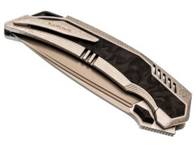 Складной нож TuoTown Tiburon satin, сталь Tmax, рукоять Grey Crystal Ti/Chaotic Black CF