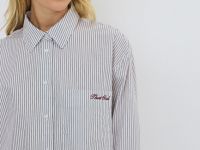 Рубашка в полоску с вышивкой, Фиолетовый