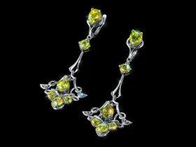 Серьги из серебра с топазами, хризолитами э0611сг01260374