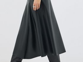 Асимметричная юбка миди из искусственной кожи, Черный