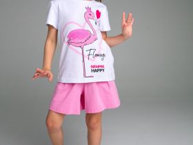 Комплект для девочек: фуфайка трикотажная (футболка), шорты текстильные