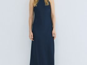 Сатиновое платье с американской проймой, Синий