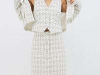 Твидовая юбка миди на пуговицах, Белый