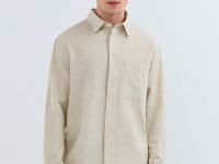 Рубашка изо льна и хлопка с карманом, Бежевый