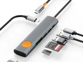 Адаптер WIWU Travel 7 в 1 Type-C на USB 3.0х2/PD 100W/SD 480 Мбит/с/TF 480 Мбит/с/HDMI 4K (WI-HB007) (Grey)