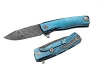 Нож складной LionSteel ROK DD BL, дамасская сталь, рукоять титан, синий