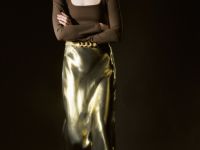 Юбка из ткани с эффектом жидкого золота, Золотой