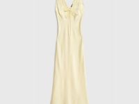 Сатиновое платье с кружевом, Желтый