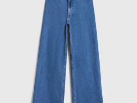 Укороченные широкие джинсы, Синий