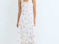 Платье из шифона с принтом и драпировкой, Белый