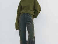 Свитер из мягкой пряжи с шерстью, Зеленый