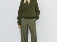 Джемпер с воротником-стойкой на молнии, Зеленый