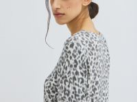 Полупрозрачный лонгслив с леопардовым принтом, Серый
