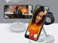 Беспроводное зарядное устройство Deppa MagSafe Qi2 NEO 3 в 1 (23167) для iPhone/Apple Watch/Airpods 23Вт/подсветка (белый)