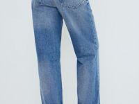 Прямые джинсы с отворотами, Голубой