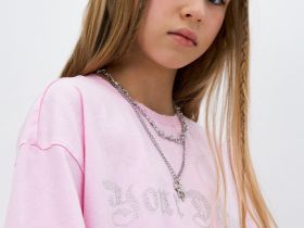 Футболка с аппликацией со стразами для девочек, Розовый