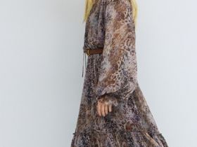 Шифоновое платье с принтом, Оранжевый