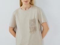 Футболка с вышивкой, Бежевый