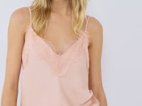 Сатиновый топ с кружевом, Оранжевый