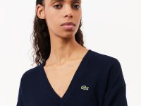 Женский шерстяной свитер Lacoste свободного кроя с v-образным вырезом