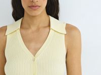 Трикотажный жилет в рубчик с воротником, Желтый