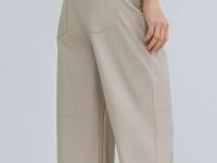 Прямые брюки из искусственной кожи, Бежевый