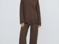 Джемпер с воротником-стойкой на молнии, Коричневый