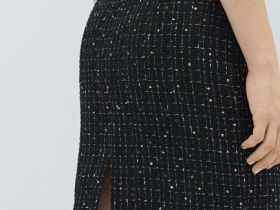 Твидовая юбка миди, Черный