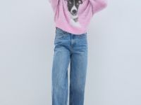 Пушистый джемпер с принтом собаки, Розовый