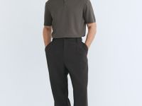 Поло из техноткани с воротником на молнии, Коричневый