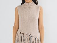 Асимметричный вязаный топ с бахромой, Бежевый