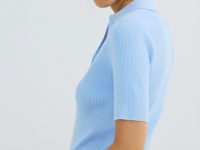 Джемпер в рубчик с воротником-поло, Голубой