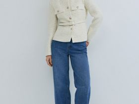 Твидовый однобортный жакет с поясом, Бежевый