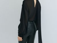 Блузка из шифона с шарфом, Черный