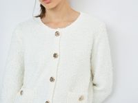 Укороченный кардиган из махровой пряжи, Белый