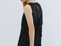 Платье А-силуэта с бахромой из пайеток, Черный