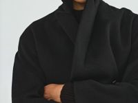 Длинное двубортное пальто с поясом, Черный