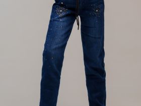 Брюки текстильные джинсовые утепленные для девочек