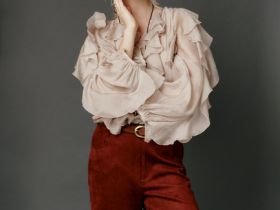 Блузка из лиоцелла с рюшами, Бежевый