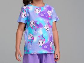 Комплект трикотажный для девочек: фуфайка (футболка), шорты