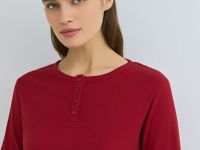 Пижамный лонгслив в рубчик, Красный