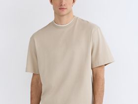 Футболка из плотного хлопка с контрастными деталями, Бежевый
