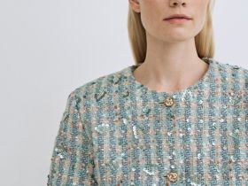 Укороченный твидовый жакет, Зеленый