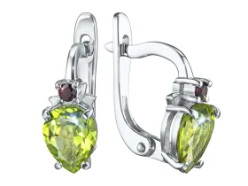 Серьги из серебра с гранатами, топазами, хризолитами э0681сг04260355