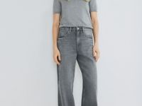 Широкие джинсы с высокой посадкой, Серый