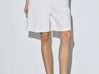 Шорты-бермуды со складками, Белый