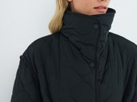 Длинное стёганое пальто с поясом, Черный