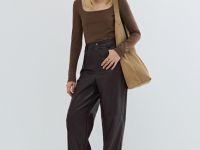 Лонгслив с квадратным вырезом, Коричневый