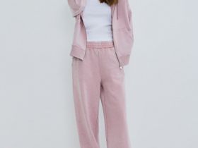Базовые широкие брюки с эффектом стирки, Розовый